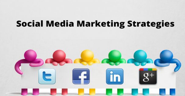 Marketing strategy illustration featuring Facebook, Instagram, and LinkedIn icons